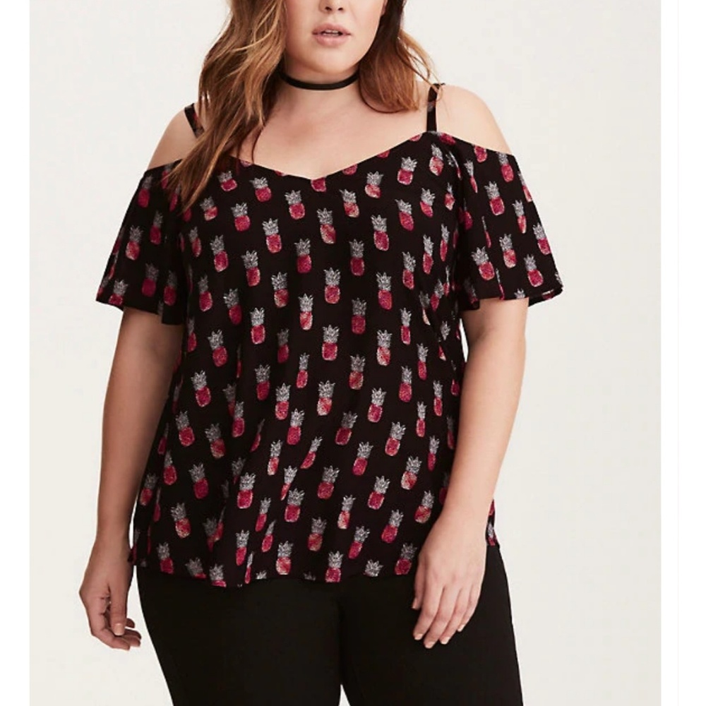 Torrid Challis Pineapple Print Cold Shoulder Top